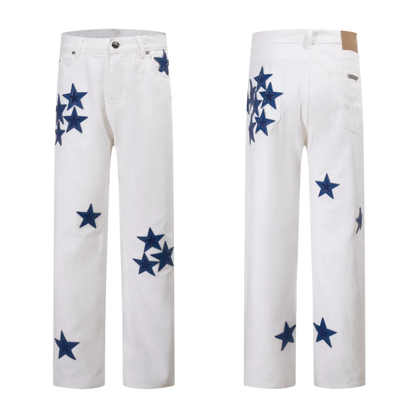 P260 Style No.: H889 Crow Heart & 𝐂𝐡𝐫𝐨𝐦𝐞 𝐇𝐞𝐚𝐫𝐭 ss25 new Fontainebleau limited star 💫 patchwork leather jeans. Styles with different washed textures are very friendly to people with thin legs. The slightly flared version perfectly modifies the leg shape. The timeless and moderate length makes it easy to match and match. It is the basis for various styles and is a must-have in your wardrobe! The fabric is stiff but also makes the upper body soft without losing texture. The washing process is even more perfect. It is a must-have item for everyone! ! ! Washed wheat, hang tag, pants label, three labels complete Color: white Size: 28-30-32-34-36
